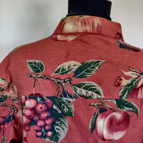 Melinda Zoller Linen Summer Fruit Trucker Jacket L - Picture 6 of 6